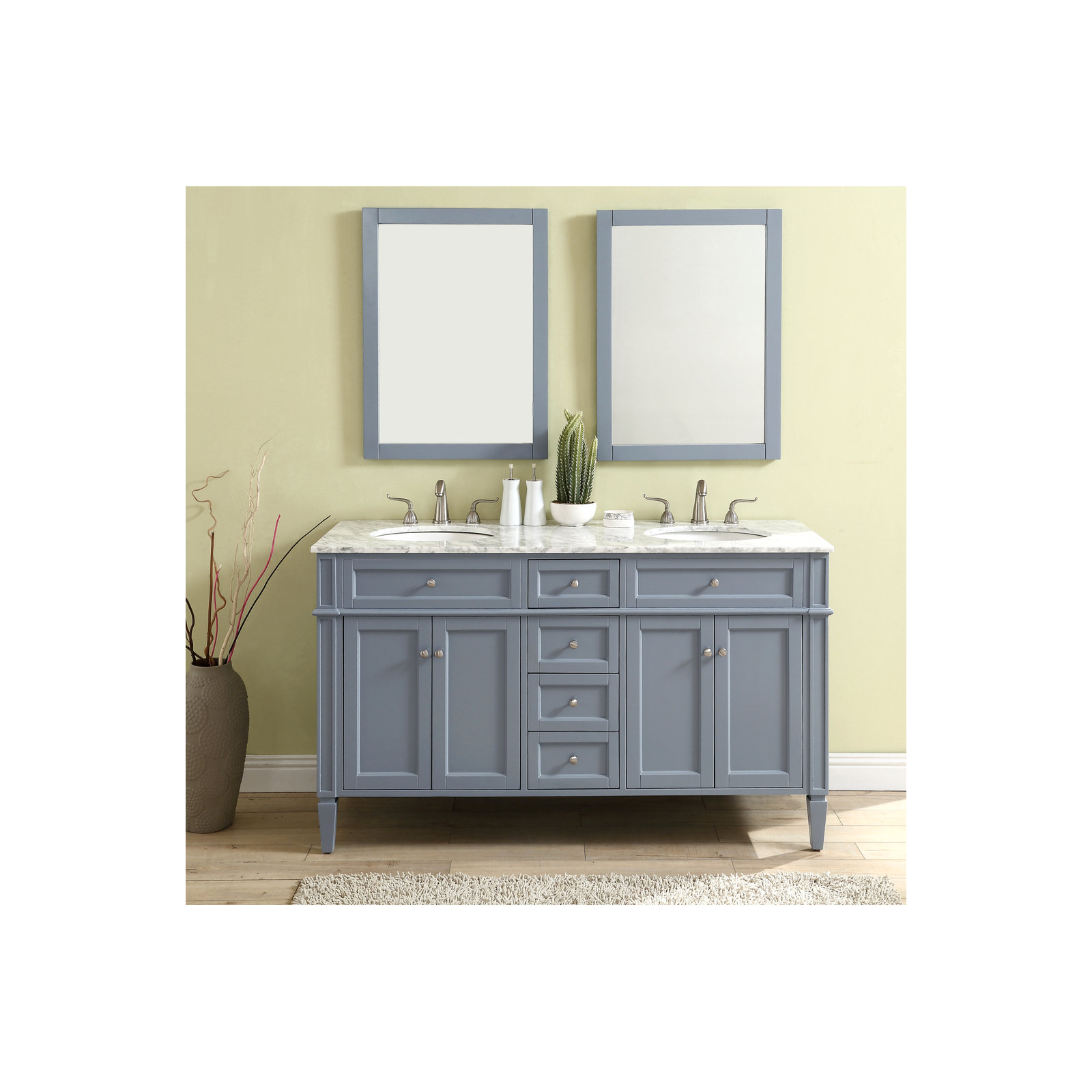 Rivers 60" Double Bathroom Vanity Set, Gray