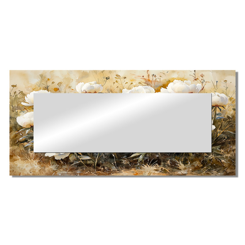 Peonies In The Mountain Meadow II - Floral Wall Mirror Art - Printed On Metal, 28" x 60"