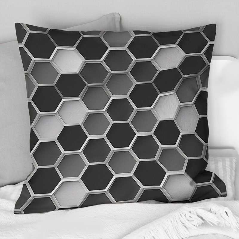 Gray White Hexagon - Modern Throw Pillow, 16"H x 16"W