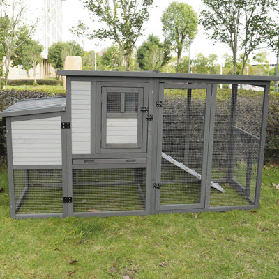Poulailler de 78,7 po L x 28 po, en bois avec toit et nichoir, cage d'extérieur pour 5 à 8 poulets, canards, grand toit de perchoirs amélioré de lapin, 79 canards en boîte
