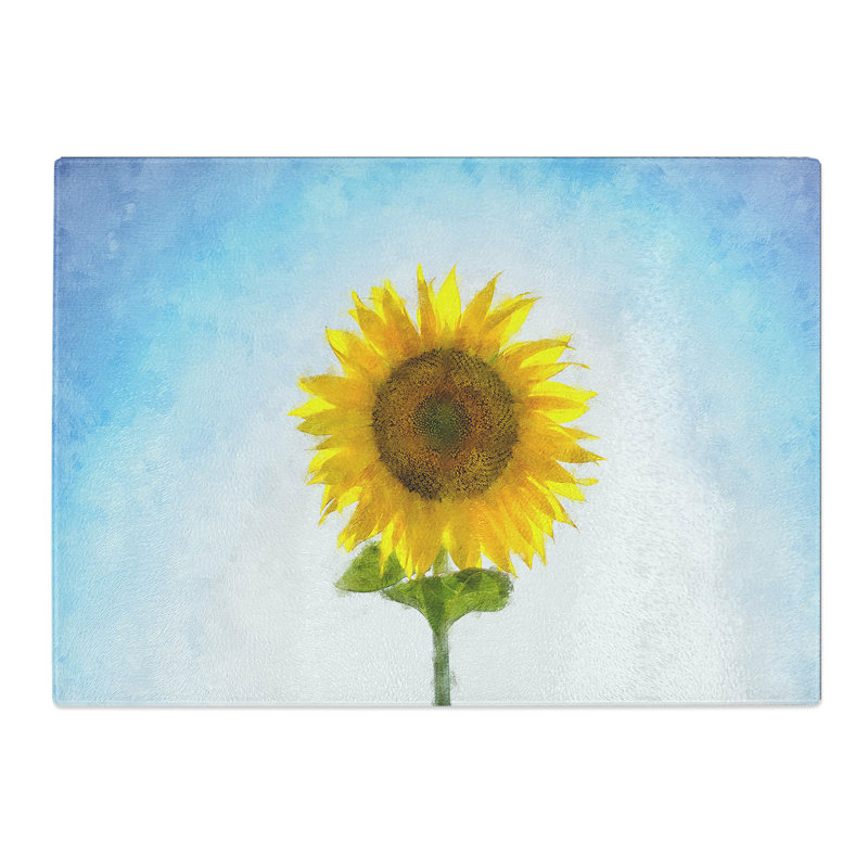 Tempered Glass Sunflower Catching Rays Painting Chopping Board, 28.5 cm x 39 cm