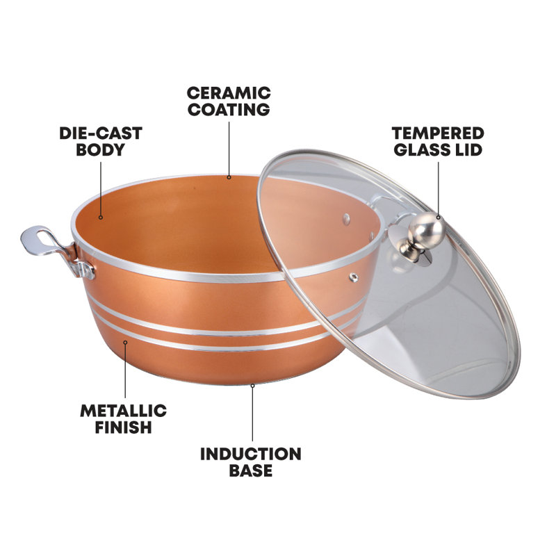 SQ Professional Metallic 5 - Piece Non-Stick Aluminium Cookware Set- Induction Ready, Jasper-Copper