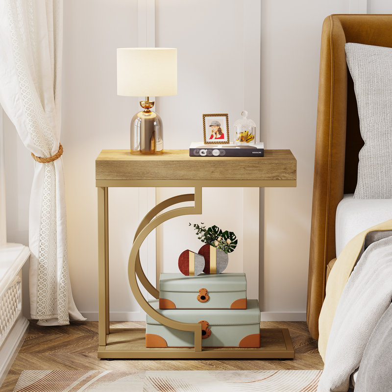 Moderm End Table Side Table, Gold, Natural