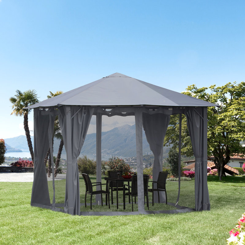 Pavillon de jardin à toit souple avec structure en acier et rideaux en filet, Noir, noir, noir, noir