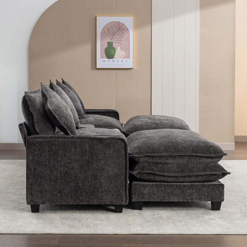 111" Sectional Sofa Chenille Upholstered Sofa With Two Removable Ottoman, Gray Chenille