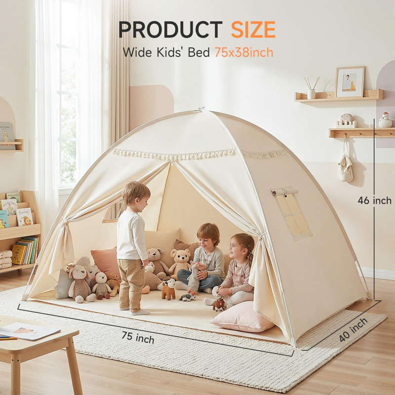 Tente de jeu pour enfants avec guirlande lumineuse en forme d'étoile et drapeaux, cabane de jeu intérieure pour chambre, lit superposé supérieur