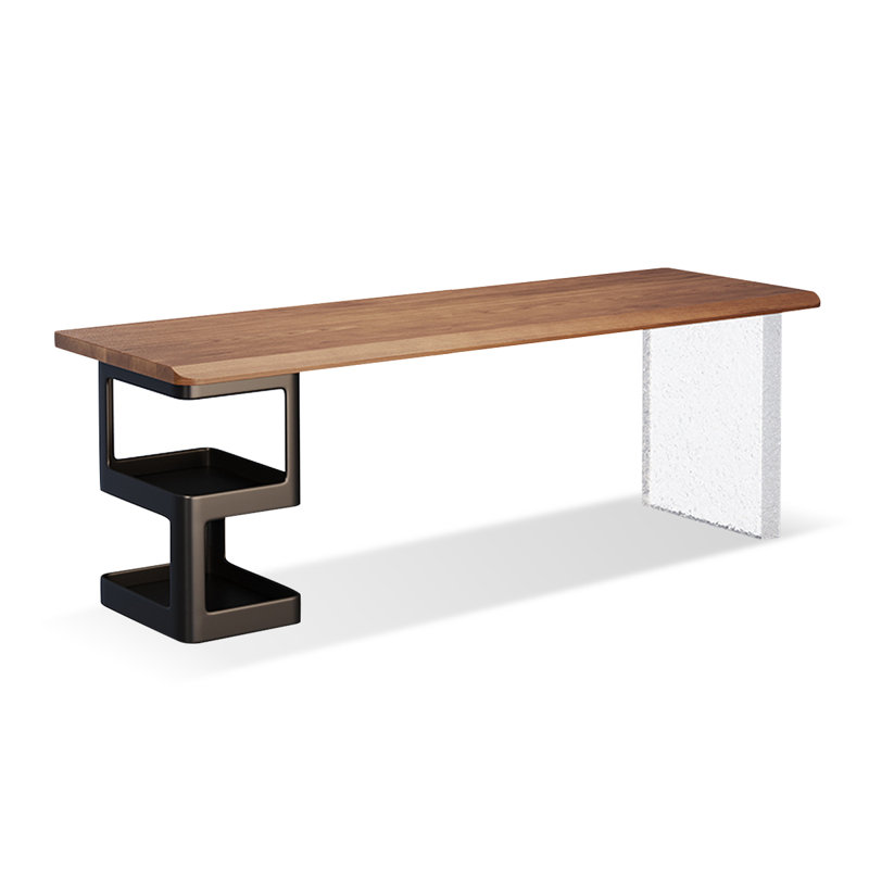 Bureau rectangulaire brun et noir en bois massif, H 29,53 po x l 78,74 po x P 23,62 po