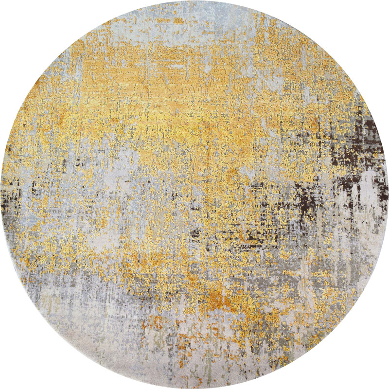 Abstract Area Rug in Gold/Charcoal