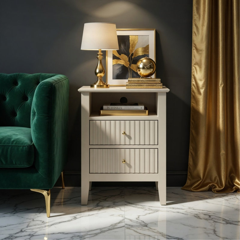Table de chevet 18 po beige avec 2 tiroirs - Canapé de chambre à coucher moderne