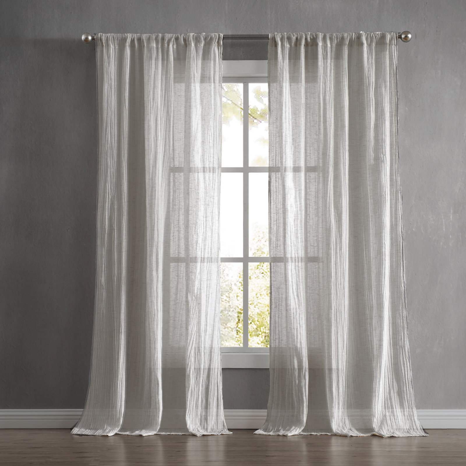 Solid Semi-Sheer Curtain Panels, Light Gray, 50" W x 96" L