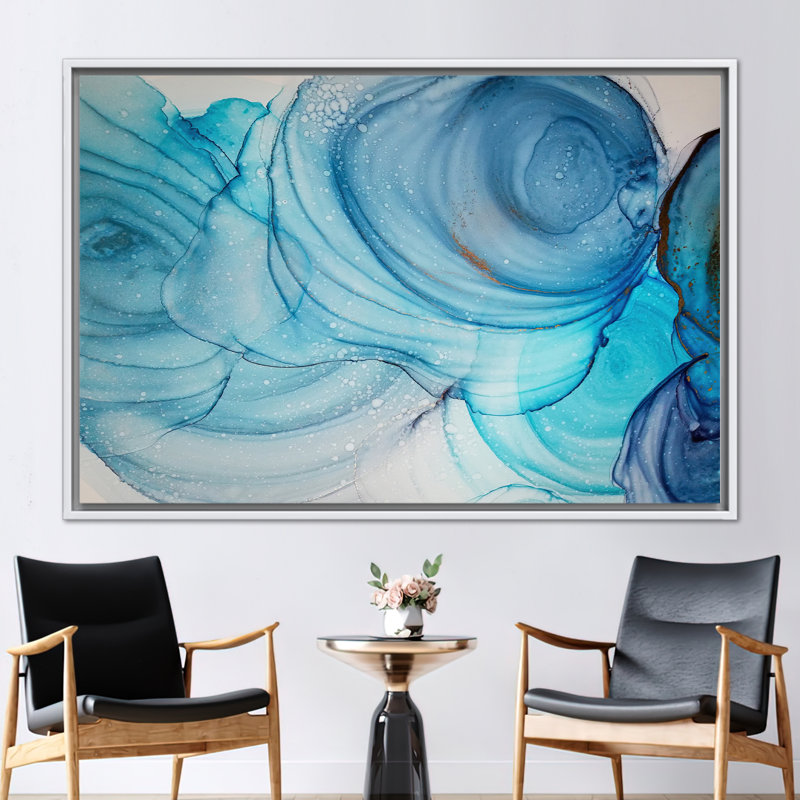 Art mural moderne en marbre abstrait, Reproduction encadrée sans passe-partout, H 22 po x l 30 po, Blanc