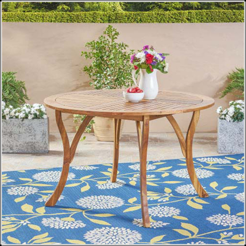 Table de salle à manger 47,25 po ronde en bois d'acacia - finition teck, lattes, intérieur / extérieur