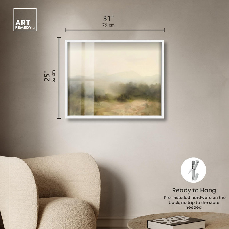 «Haze Horizon Shadowbox», reproduction de paysage par Art Remedy, H 25 po x l 31 po, Blanc