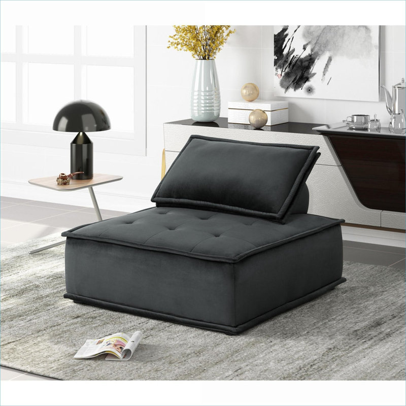 Fauteuil de chambre d'appoint luxueux sans accoudoirs, siège de salon rembourré en velours noir de 40 pouces de largeur pour espaces résidentiels