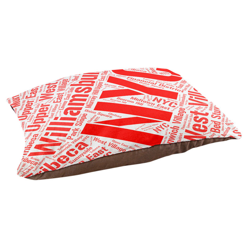 Coussin de chien « districts », Moyen (H 9,5 po x l 28 po x P 18 po), Rouge, New York