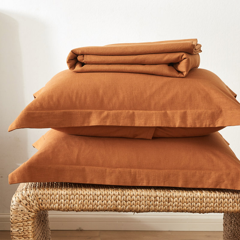 Linen Duvet Cover Set, California King Duvet Cover + 2 King Pillowcases, Rust