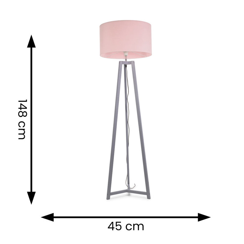 Rhavyn 148cm Traditional Floor Lamp, Matte Grey, Blush Pink
