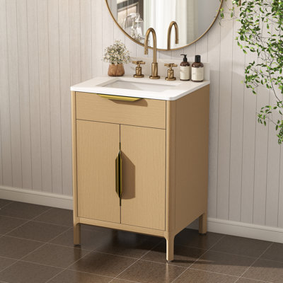 Alburtis 24" Solid Wood Single Sink Bathrom Vanity With White Engineered Stone Countertop