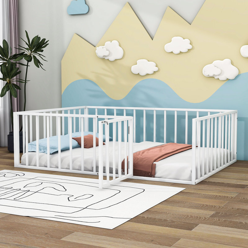 Lit plateforme en métal Micaih, Blanc, Double