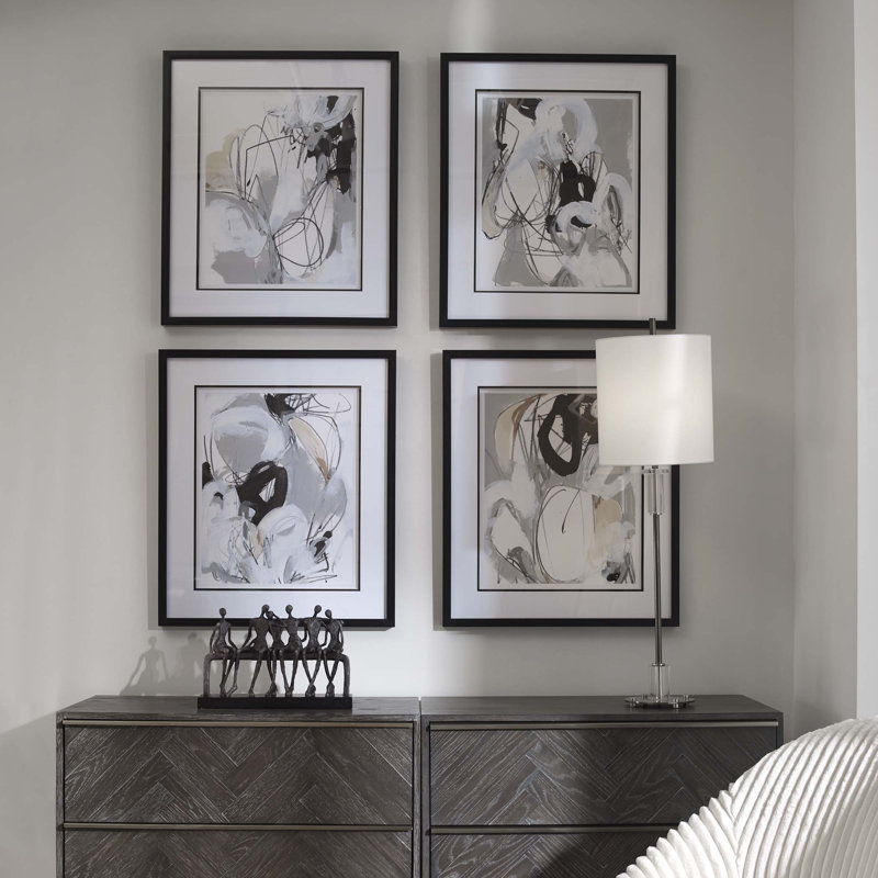 Tangled Threads Black and White Abstract Print Set