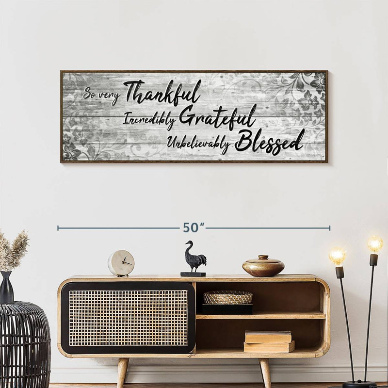 Plaque murale «Thankful Grateful Blessed IV», Cadre flottant noyer, 49 po x 17 po