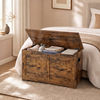 Chest, Bench, Blanket Box with 2 Safety Hinges, Shoe Storage, Farmhouse Style
