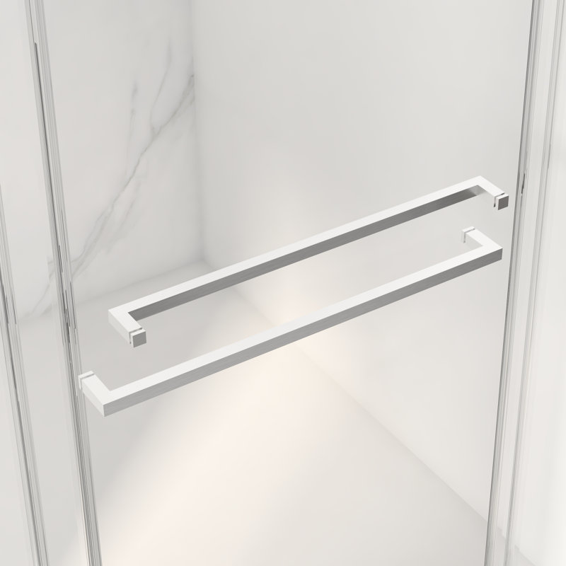 Double porte de douche coulissante avec verre trempé de 8 mm de 5/16 po, cadre en nickel brossé et tampon pour la salle de bain Épaisseur facile à nettoyer, finition, installation réversible
