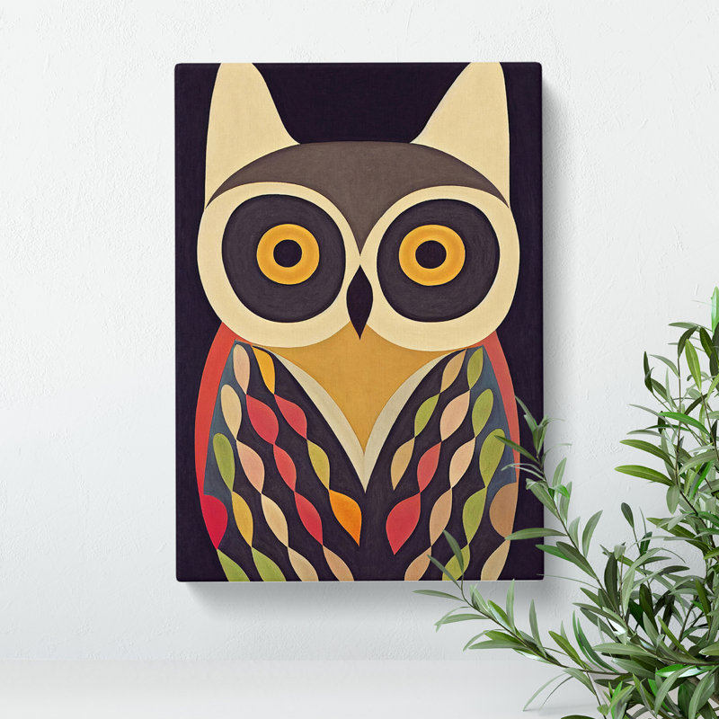 Colourful Abstract Owl No.4 - Wrapped Canvas Print, 50cm H x 35cm W