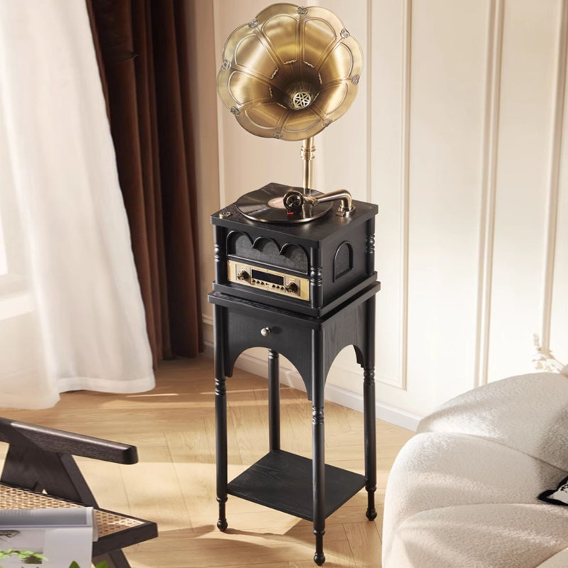 Black Rectangular Solid Wood Media Players