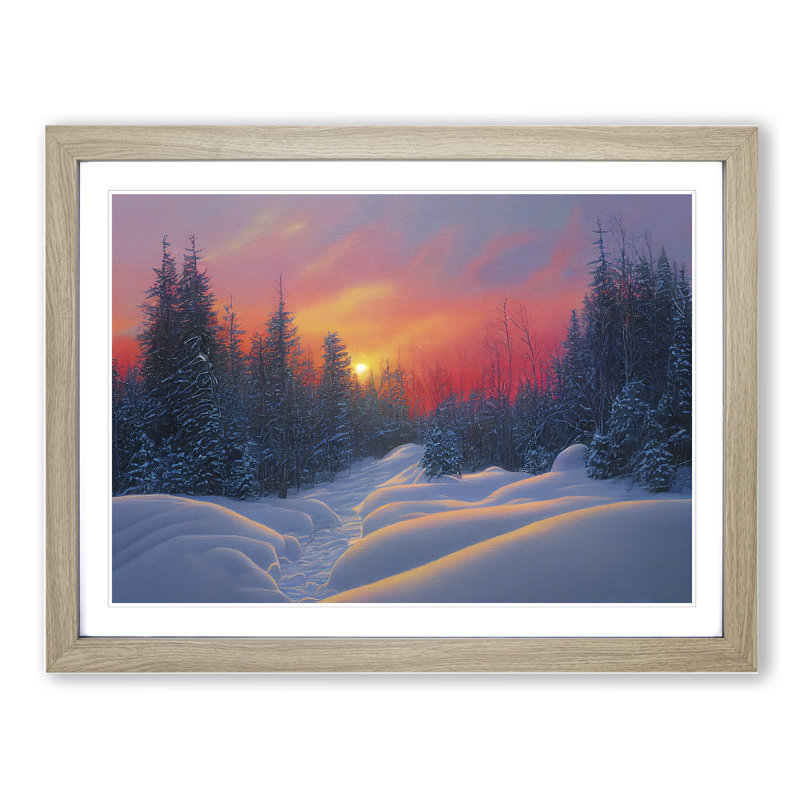 XH1022-10220X Winter Forest Sunset Vol.2 - Single Picture Frame Print, 46cm H x 64cm W x 2cm D, Oak Framed