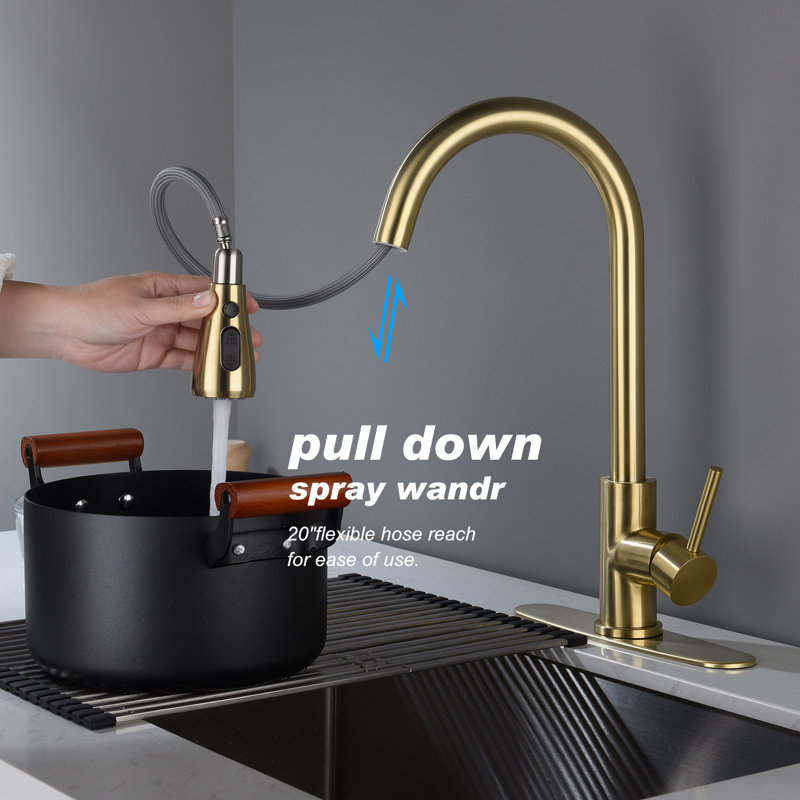 WESTINUS Pull Down Kitchen Faucet, Brushed Gold