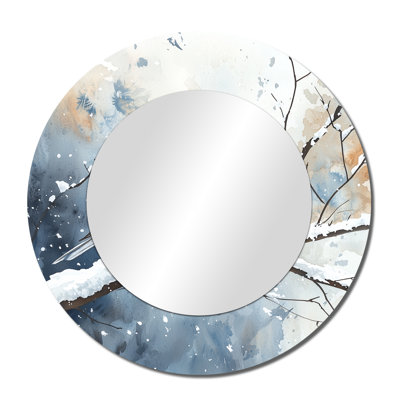 Robin Bird In Winter Snow I - Modern Wall Mirror Art - Printed On Metal