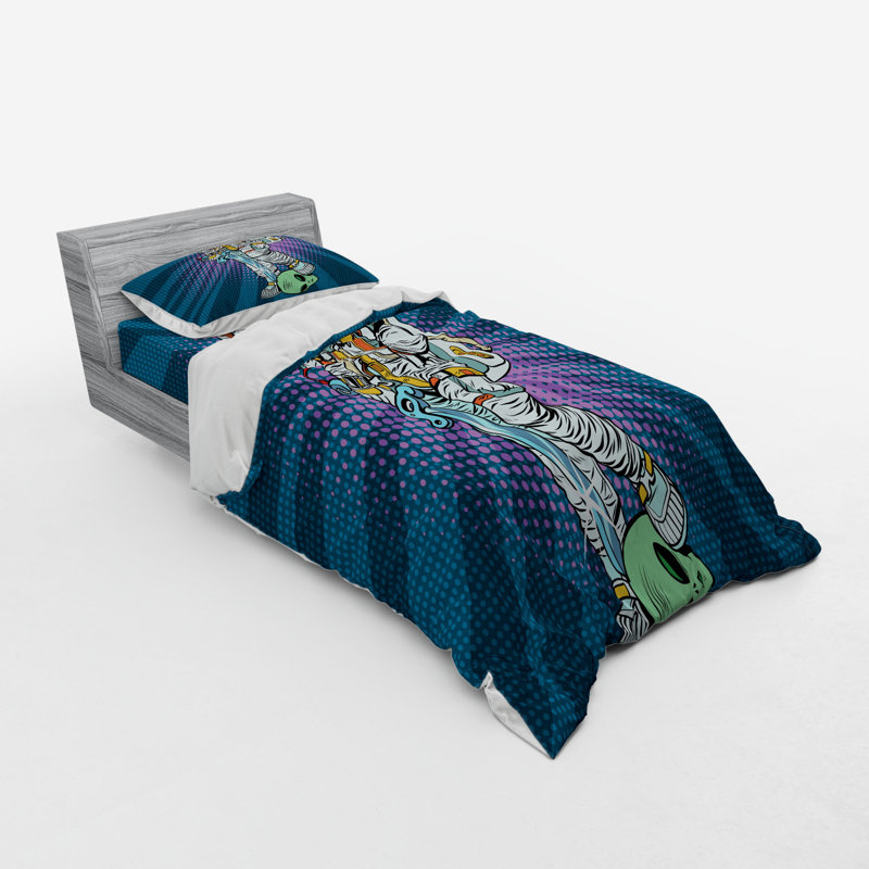 Ensemble de housse de couette en microfibre bleu sarcelle / blanc cassé, Housse de couette simple + 6 pièces supplémentai