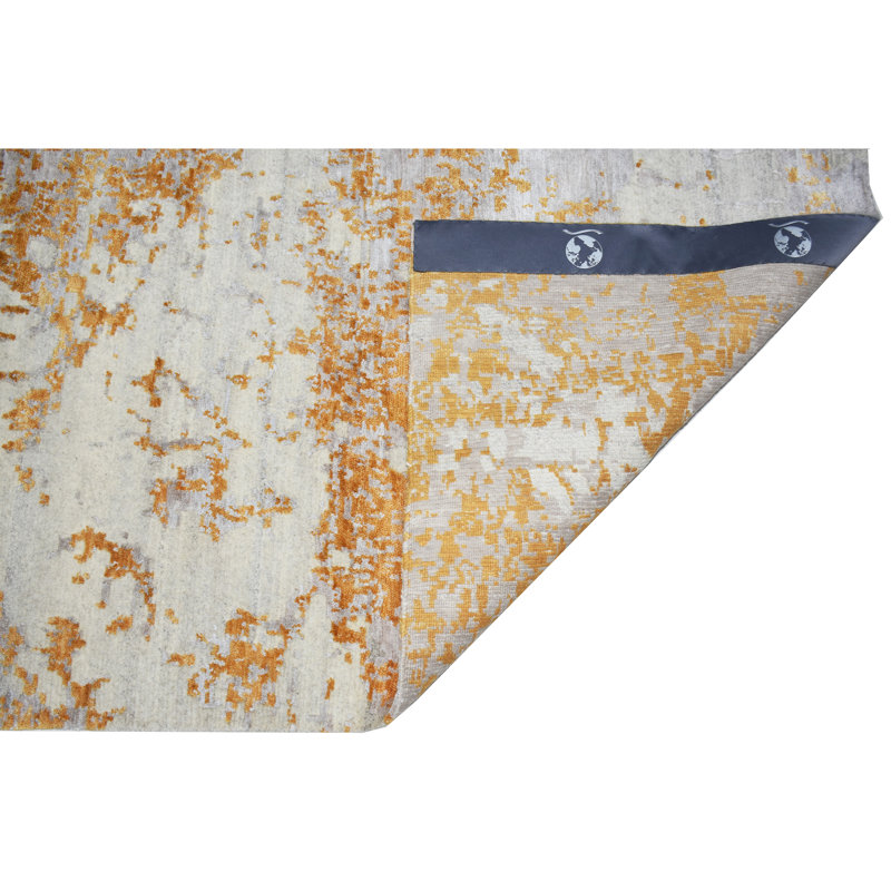 Hand Knotted Area Rug in Natural/Gold/Ivory/Gray, Rectangle 10' x 14'