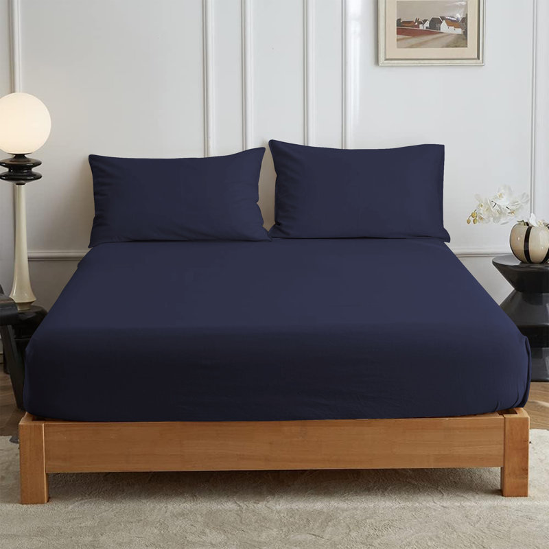 Leila Microfiber 25cm Deep Pocket Fitted Bed Sheet, Kingsize (5'), Navy