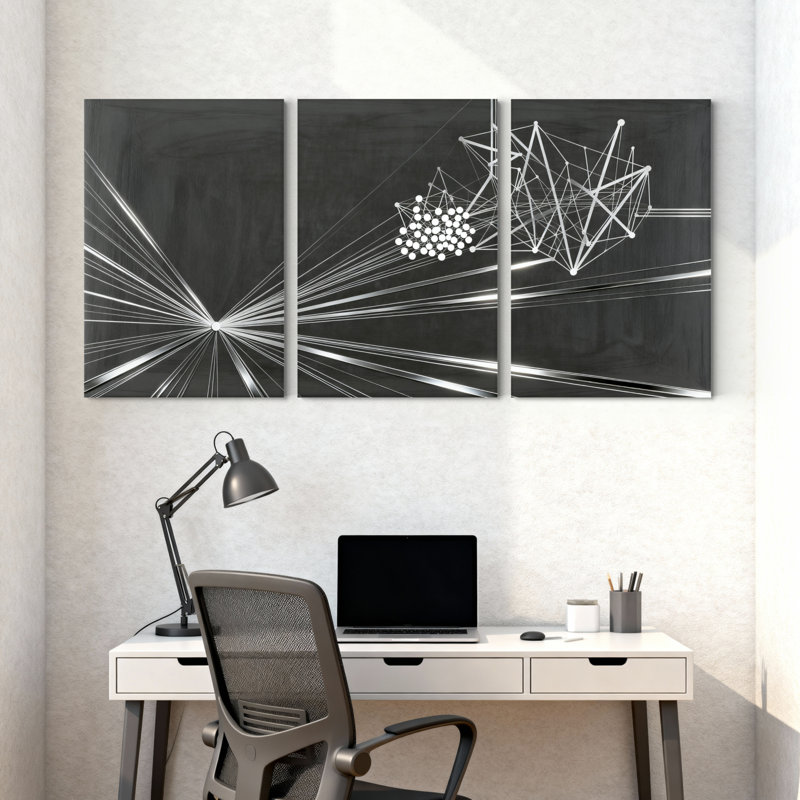 Ensemble de 3 tableaux sur toile à motifs géométriques abstraits, H 30 po x l 60 po