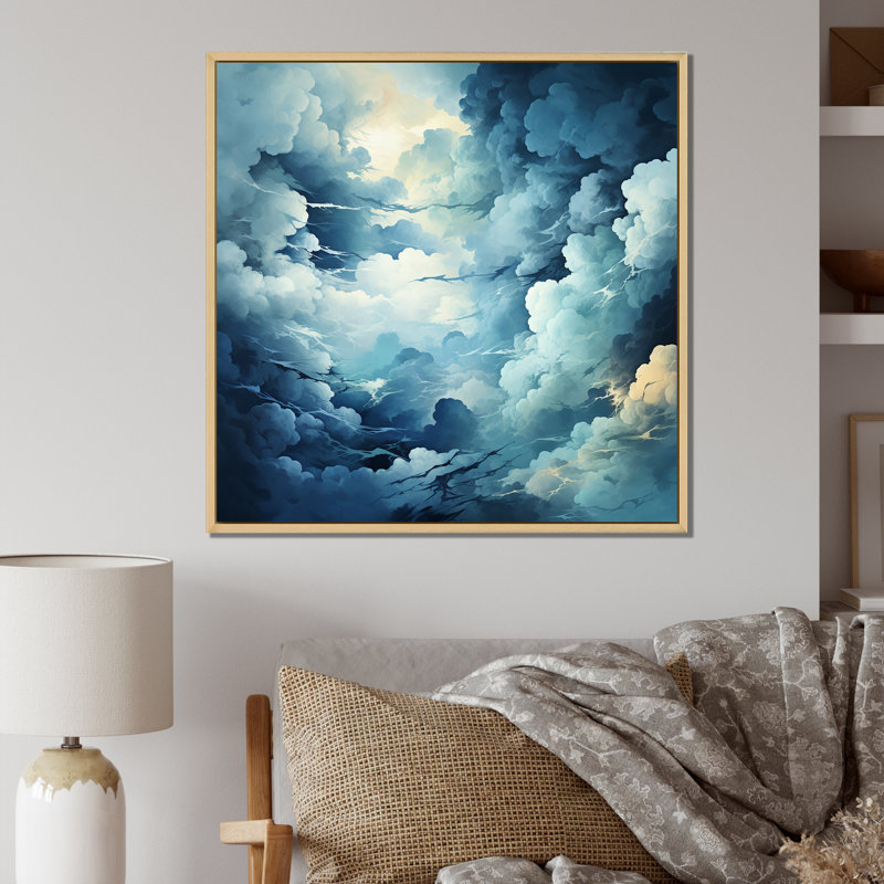 Tempête de nuages bleus et blancs sur toile, H 24 po x l 24 po x P 1 po, Cadre naturel flottant