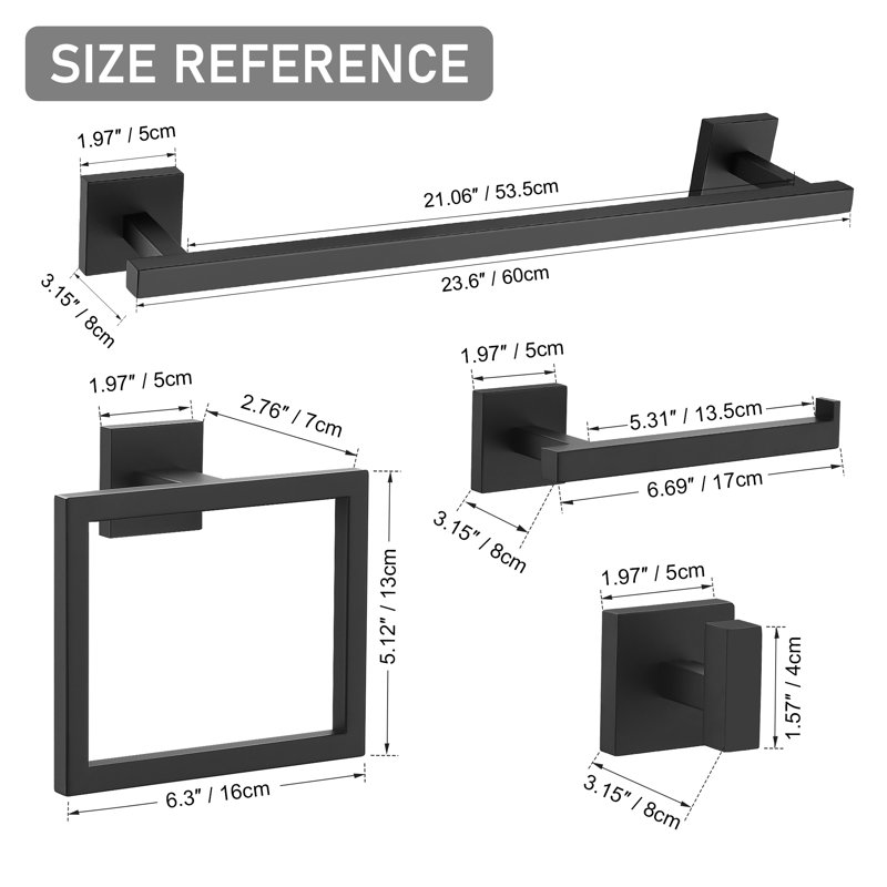 Ensemble de quincaillerie de salle de bain 5 pièces (ensemble de 5), Noir mat