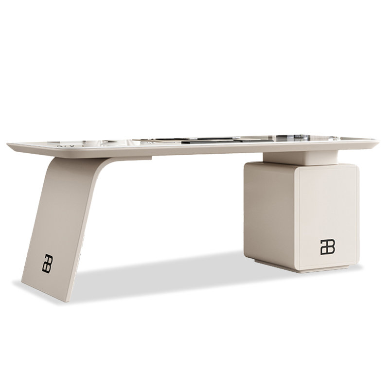 Bureau en pierre frittée clair de luxe avec tiroirs, H 29,5 po x l 70,9 po x P 27,6 po