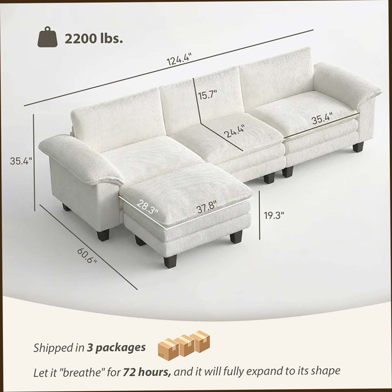 Luxury L Shaped Couch,Conversation Couch,Sectional Sofa, Beige