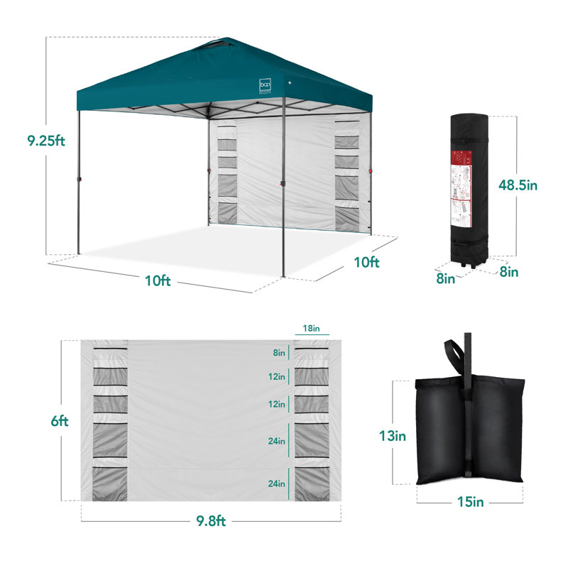 10X10ft Easy Setup Pop Up Canopy, Portable Tent W/ Side Wall, 1-Button Push, Case, Blue