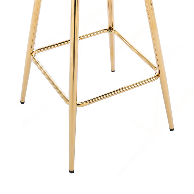 2 Stools, Footrest, Velvet + Golden Leg, Modern Seating Touch 2, Leg With Cozy, Gray, Counter Stool (26” Seat Height)