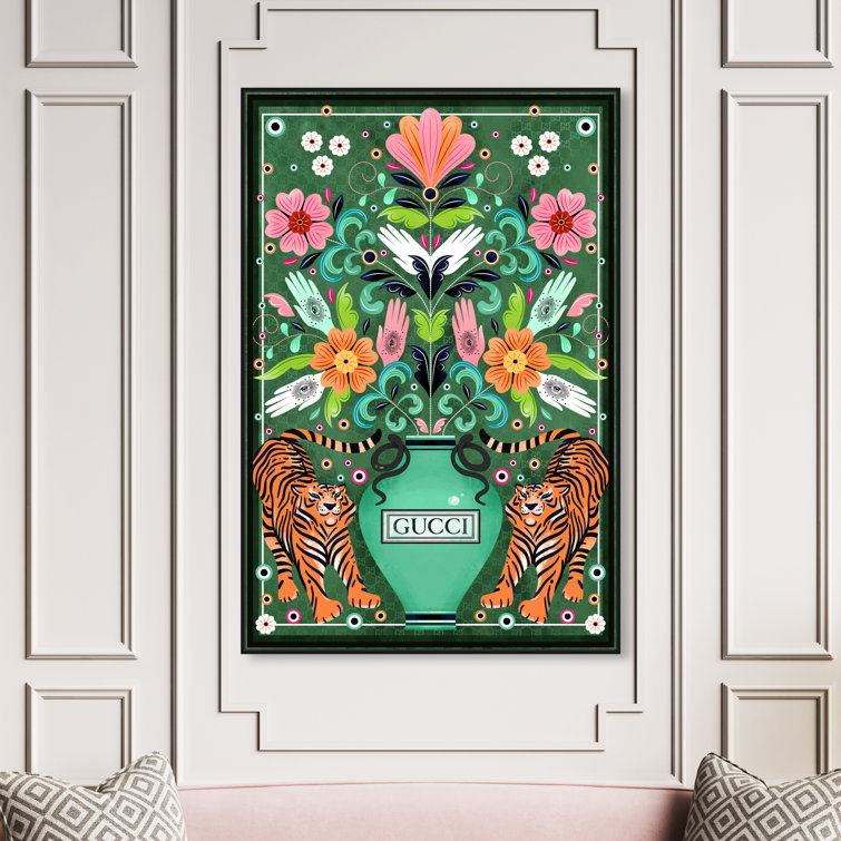 Maichi Floral Tiger Bloom by Bungalow Rose - Floater Frame Graphic Art on Canvas Bungalow Rose