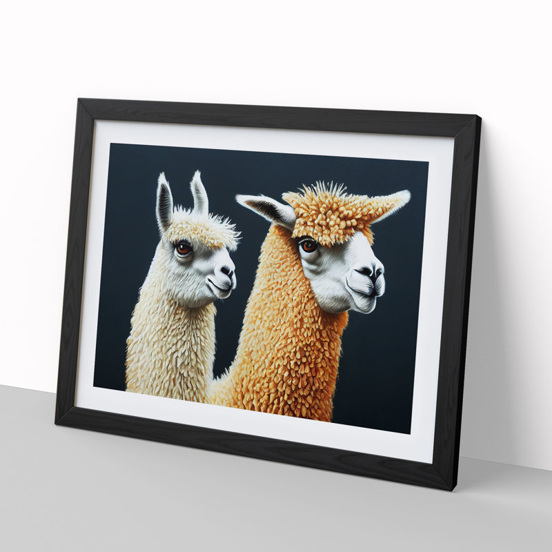 Enthralling Llamas - Single Picture Frame Print, 46cm H x 64cm W x 2cm D, Black 