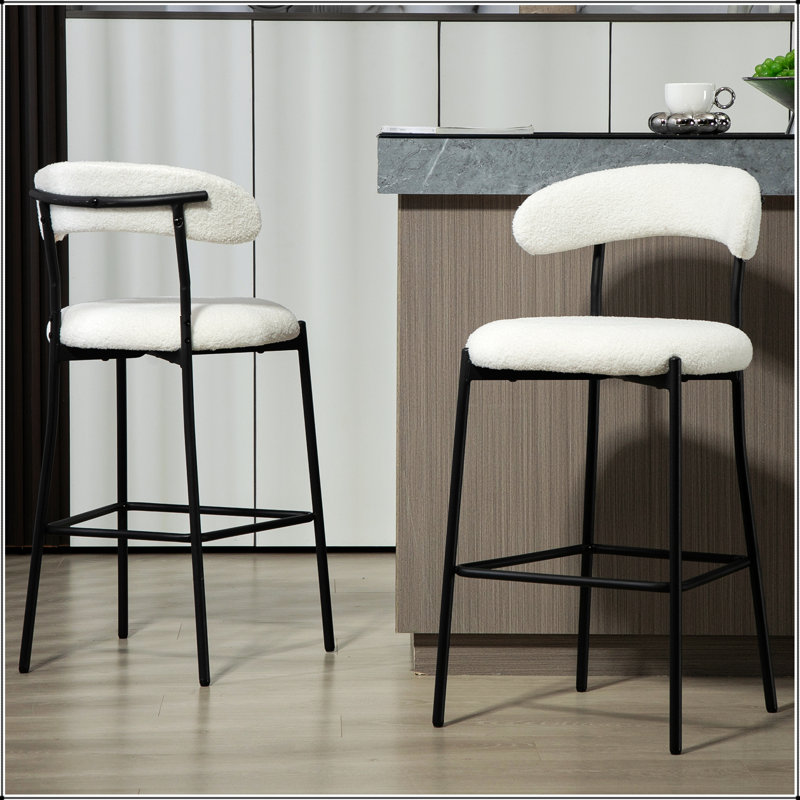 Tabouret de bar 26 po à hauteur de comptoir avec housse en tissu Teddy et îlot de cuisine avec base thermolaquée noire et repose-pieds