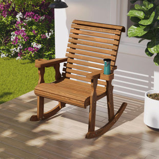 Heavy Duty 600 Lb Roll Back Treated Rocking Chair, Cupholders