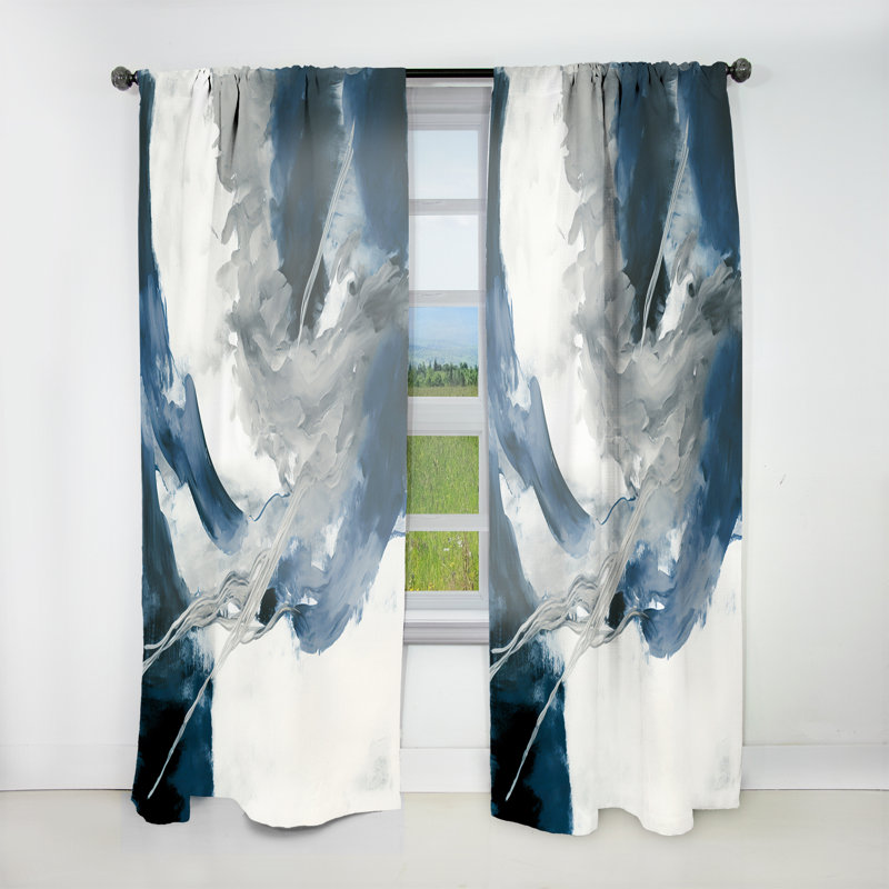 Rideau en velours abstrait Feeling Honolulu Blue X - 1 panneau, L 52 po x L 108 po