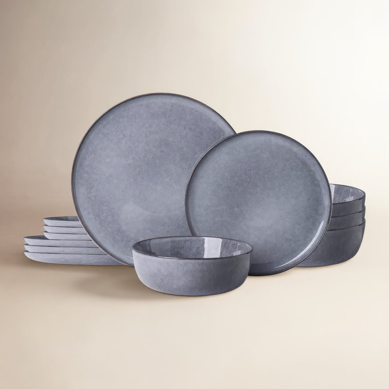 Service de vaisselle en grès lingot doré 12 pièces ALOFMO, service pour 4 , Gris