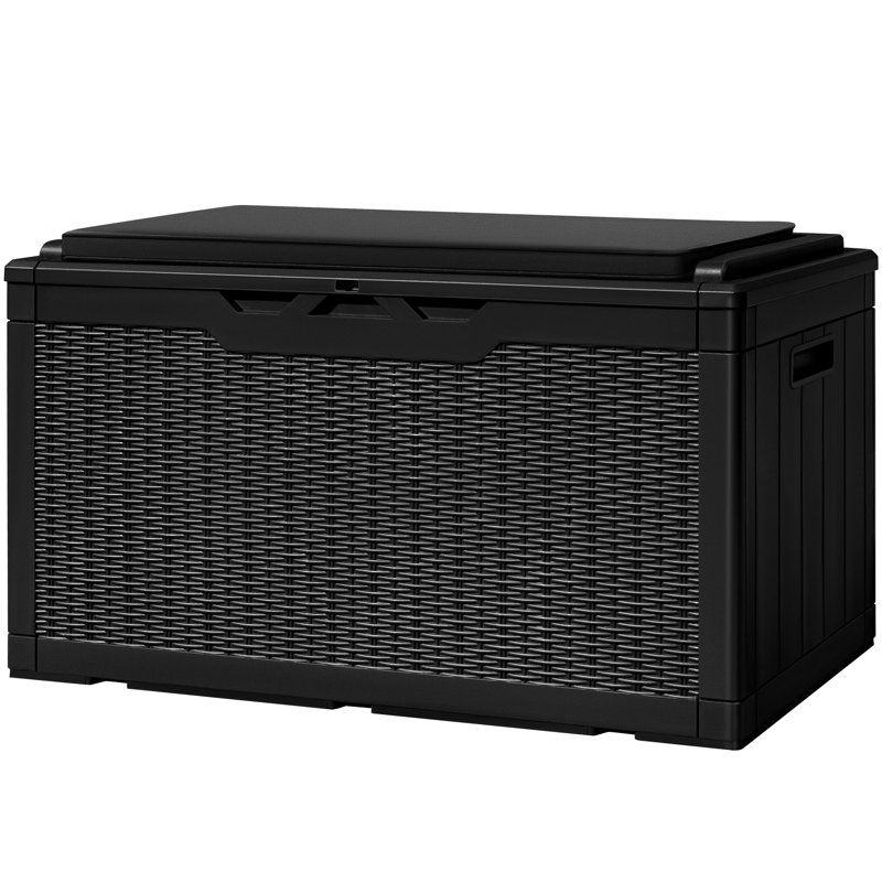 East West Furniture 48'' W 100 Gallons Water Resistant Resin Deck Box, Dark Black