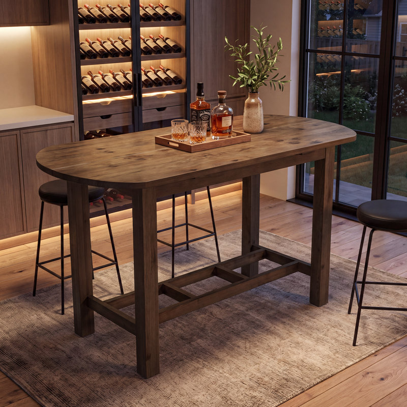 Table bistro 63 "en bois massif, table bistro à hauteur de comptoir avec repose-pieds